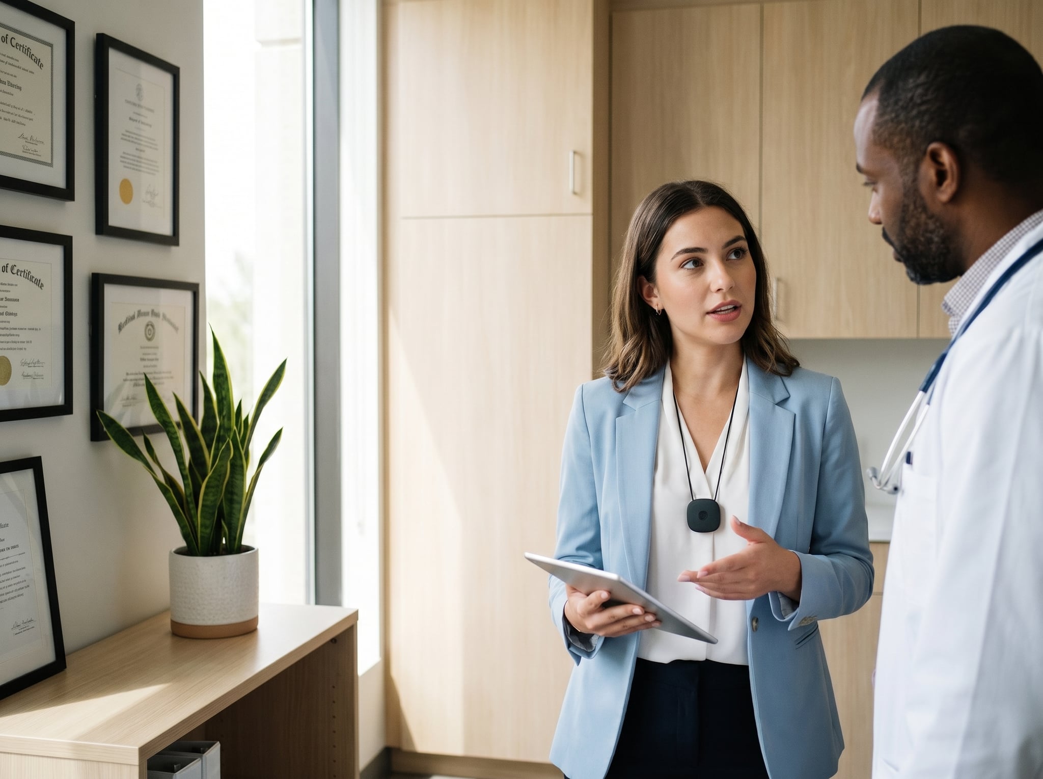 Pharma field team in conversation